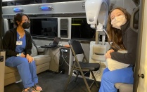 Nursing students in mobile x-ray unit. 
