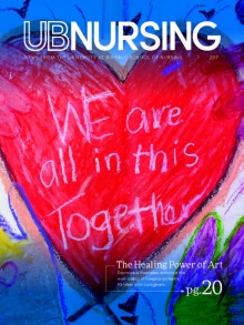 UBNursing magazine cover with heart drawn in crayon that says "we are all in this together.". 