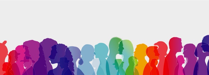 Graphic profile of people in rainbow colors. 