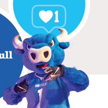 The Connect-a-Bull logo with a photo of the Victor E. Bull mascot with a heart notification graphic above. 