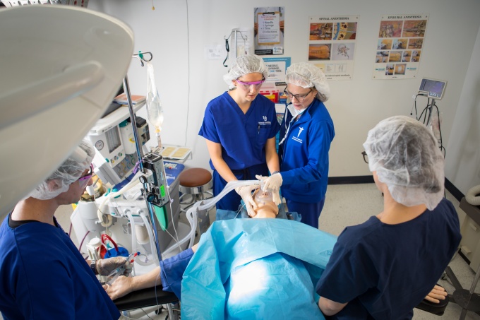 Nursing students in operating room simulation. 