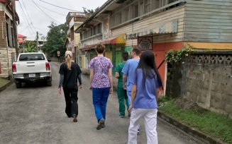 nursing students walking through town in Belize. 