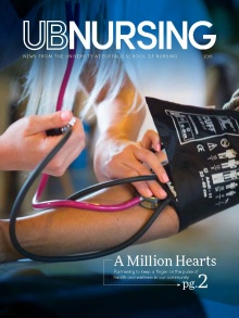 UBNursing magazine cover with nurse taking blood pressure. 
