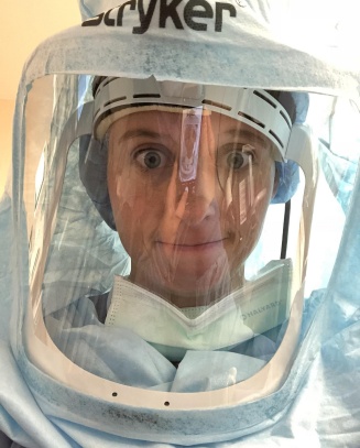 nurse anesthetist student wearing protective mask. 