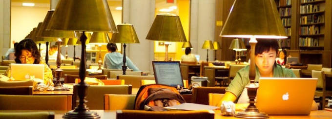 students in library. 